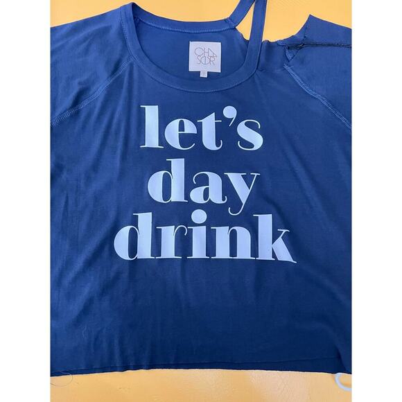 Chaser Let’s Day Drink Short Sleeve Cut Out Shoulder Crewneck Graphic Tee S NWT - Picture 6 of 7